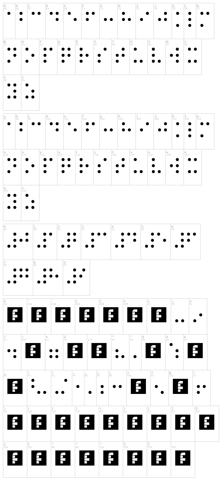 Braille Printing font map